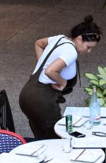 Pregnant EVA LONGORIA in Overalls Out and About in Miami 12/22/2017