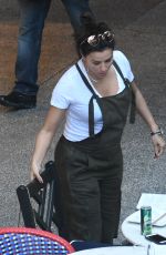 Pregnant EVA LONGORIA in Overalls Out and About in Miami 12/22/2017
