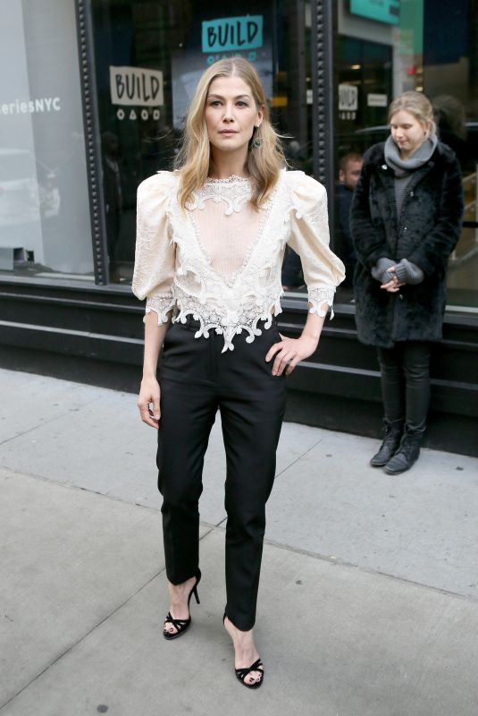 ROSAMUND PIKE Arrives at AOL Build Series in New York 12/18/2017