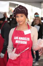 TRINA MCGEE at LA Mission Serves Christmas to the Homeless in Los Angeles 12/22/2017