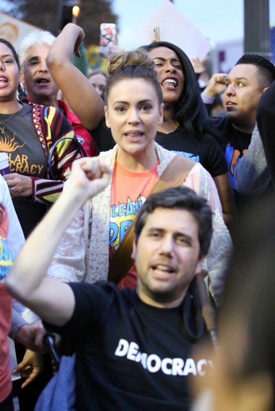 ALYSSA MILANO at a Protest in Los Angeles 01/04/2018