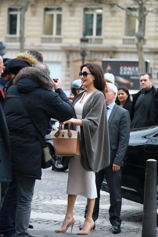 ANGELINA JOLIE Arrives at Guerlain Perfumes Shop on Champs-elysees in Paris 01/30/2018