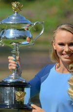 CAROLINE WOZIACKI Poses with Her Australian Open Trophy at Botanical Gardens in Melbourne 01/28/2018