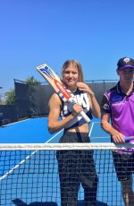 EUGENIE BOUCHARD at Hobart Hit with George Bailey in Hobart 01/07/2018