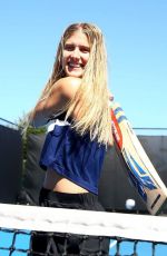 EUGENIE BOUCHARD at Hobart Hit with George Bailey in Hobart 01/07/2018