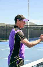 EUGENIE BOUCHARD at Hobart Hit with George Bailey in Hobart 01/07/2018