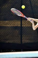 EUGENIE BOUCHARD at Hobart Hit with George Bailey in Hobart 01/07/2018