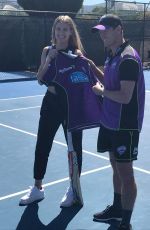 EUGENIE BOUCHARD at Hobart Hit with George Bailey in Hobart 01/07/2018