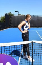 EUGENIE BOUCHARD at Hobart Hit with George Bailey in Hobart 01/07/2018