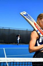 EUGENIE BOUCHARD at Hobart Hit with George Bailey in Hobart 01/07/2018