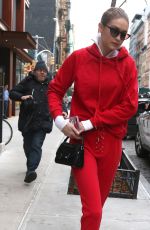 GIGI HADID All in Red Out in new York 01/30/2018