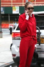 GIGI HADID All in Red Out in new York 01/30/2018