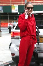 GIGI HADID All in Red Out in new York 01/30/2018