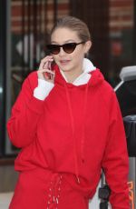 GIGI HADID All in Red Out in new York 01/30/2018