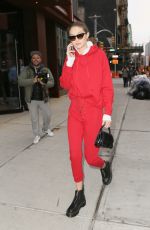 GIGI HADID All in Red Out in new York 01/30/2018