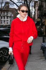 GIGI HADID All in Red Out in new York 01/30/2018