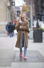 HAILEY BALDWIN in Oversized Coat and Slippers Out in New York 01/16/2018