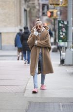 HAILEY BALDWIN in Oversized Coat and Slippers Out in New York 01/16/2018