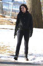 JAIMIE ALEXANDER on the Set of Blindspot in Astoria Park in New York 01/09/2018