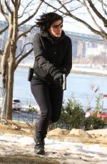 JAIMIE ALEXANDER on the Set of Blindspot in Astoria Park in New York 01/09/2018