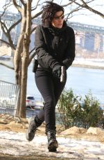 JAIMIE ALEXANDER on the Set of Blindspot in Astoria Park in New York 01/09/2018