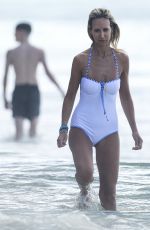 LADY VICTORIA HERVEY in a White Swimsuit on the Beach in Barbados 01/01/2018