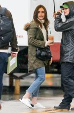 LILY COLLINS Arrives on the Set of Extremely Wicked, Shockingly Evil and Vile in Cincinnati 01/29/2018