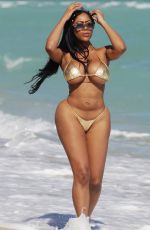 MORIAH MILLS in Gold Bikini at a Beach in Miami 01/17/2018