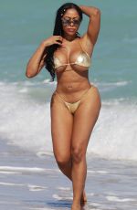 MORIAH MILLS in Gold Bikini at a Beach in Miami 01/17/2018