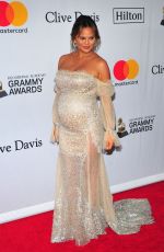 Pregnant CHRISSY TEIGEN at Clive Davis and Recording Academy Pre-Grammy Gala in New York 01/27/2018