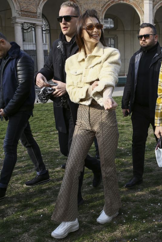 BELLA HADID Arrives at Alberta Ferretti Fashion Show in Milan 02/21/2018