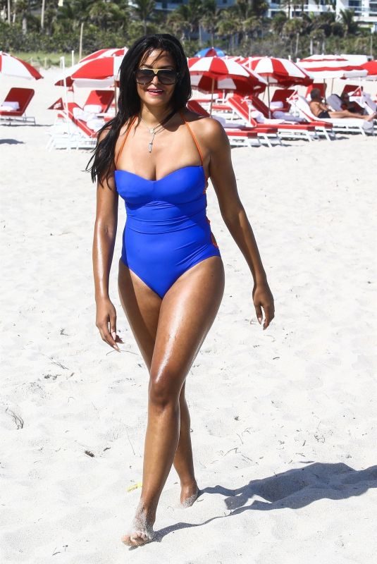CLAUDIA JORDAN in Swimsuit on the Beach in Miami 02/13/2018