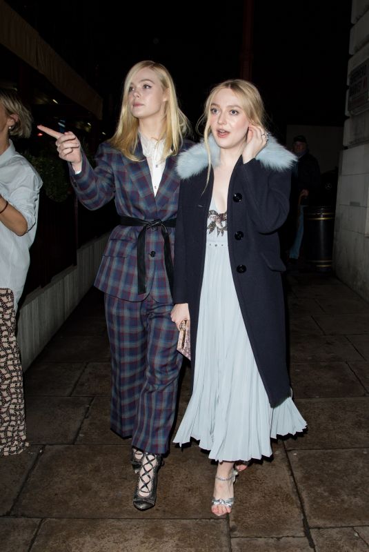 DAKOTA and ELLE FANNING Night Out in London 02/19/2018