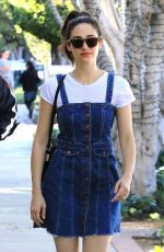 EMMY ROSSUM in Denim Dress Out Shopping in West Hollywood 02/23/2018
