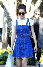 EMMY ROSSUM in Denim Dress Out Shopping in West Hollywood 02/23/2018