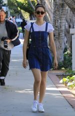 EMMY ROSSUM in Denim Dress Out Shopping in West Hollywood 02/23/2018