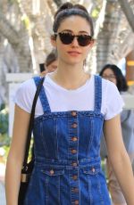 EMMY ROSSUM in Denim Dress Out Shopping in West Hollywood 02/23/2018