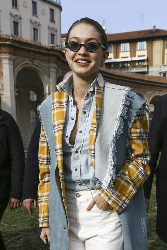 GIGI HADID Arrives at Alberta Ferretti Fashion Show in Milan 02/21/2018