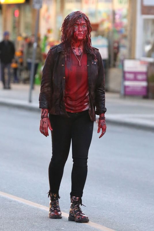 KATHERINE LANGFROD on the Set of Spontaneous in Vancouver 02/20/2018