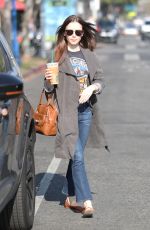 LILY COLLINS Leaves Starbucks in West Hollywood 02/06/2018