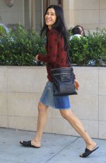 LISA LING in Denim Skirt Out for Lunch in Beverly Hills 02/09/2018