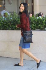 LISA LING in Denim Skirt Out for Lunch in Beverly Hills 02/09/2018