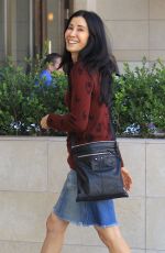 LISA LING in Denim Skirt Out for Lunch in Beverly Hills 02/09/2018