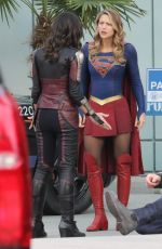 MELISSA BENOIST and AMY JACKSON on the Set of Supergirl in Vancouver 02/13/2018