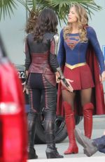 MELISSA BENOIST and AMY JACKSON on the Set of Supergirl in Vancouver 02/13/2018
