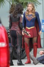 MELISSA BENOIST and AMY JACKSON on the Set of Supergirl in Vancouver 02/13/2018