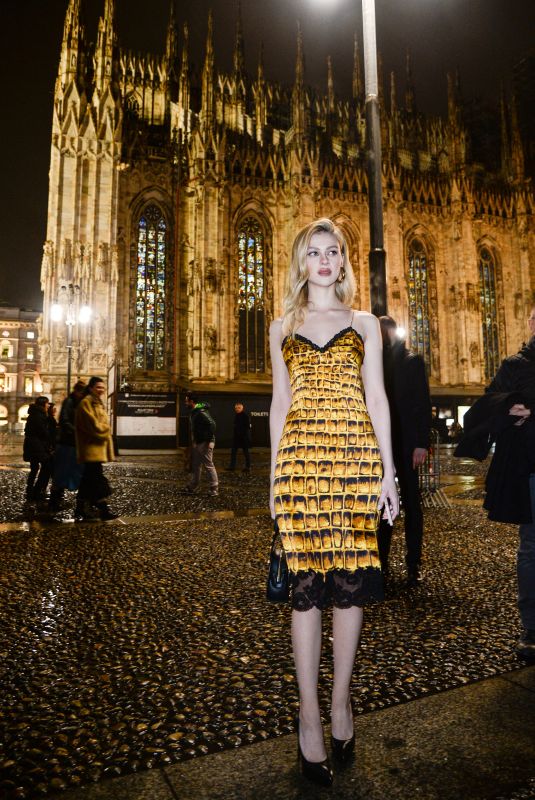 NICOLA PELTZ Arrives at Versace Fashion Show in Milan 02/23/2018