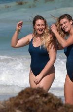NINA AGDAL and ISKRA LAWRENCE in Swimsuits for AerieReal Beach Photoshoot in Tulum 02/21/2018