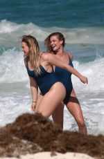 NINA AGDAL and ISKRA LAWRENCE in Swimsuits for AerieReal Beach Photoshoot in Tulum 02/21/2018