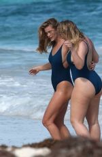 NINA AGDAL and ISKRA LAWRENCE in Swimsuits for AerieReal Beach Photoshoot in Tulum 02/21/2018